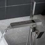 Cube Modern Solid Brass Freestanding Tub Filler Faucet with Hand Shower