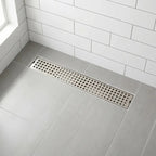Modern Linear Grid Shower Drain with Removable Anti-Clog Hair Strainer Basket