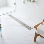 Modern Linear Grid Shower Drain with Removable Anti-Clog Hair Strainer Basket
