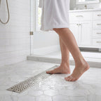 Modern Linear Grid Shower Drain with Removable Anti-Clog Hair Strainer Basket