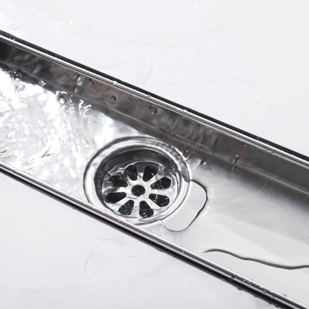 Modern Linear Grid Shower Drain with Removable Anti-Clog Hair Strainer Basket