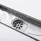 Modern Linear Grid Shower Drain with Removable Anti-Clog Hair Strainer Basket