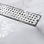 Modern Linear Grid Shower Drain with Removable Anti-Clog Hair Strainer Basket