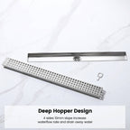 Modern Linear Grid Shower Drain with Removable Anti-Clog Hair Strainer Basket