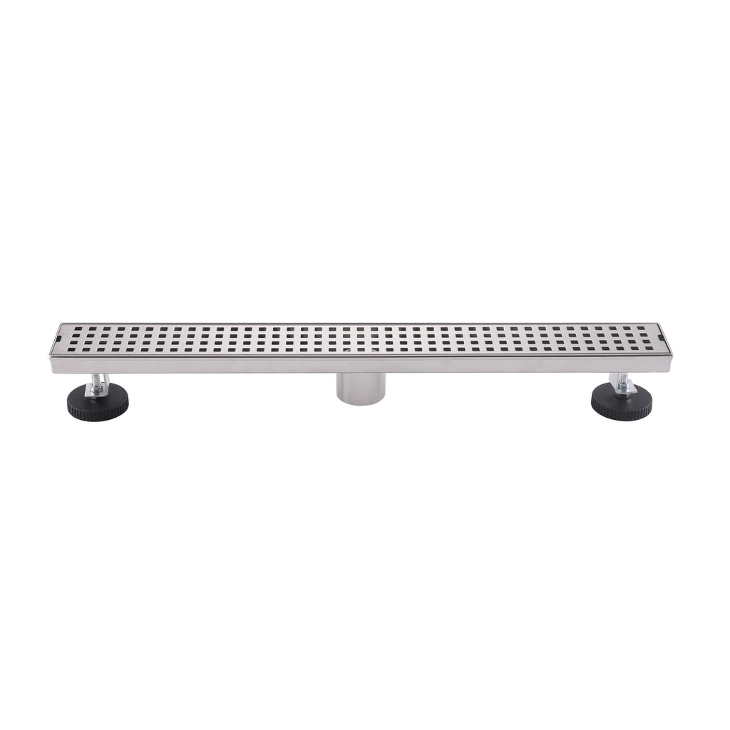 Modern Linear Grid Shower Drain with Removable Anti-Clog Hair Strainer Basket
