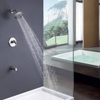 Modern Round Rain Shower System with 5-Function Spray and Integrated Tub Spout