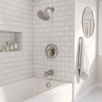 Modern Round Rain Shower System with 5-Function Spray and Integrated Tub Spout