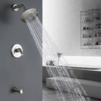 Modern Round Rain Shower System with 5-Function Spray and Integrated Tub Spout