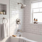 Modern Round Rain Shower System with 5-Function Spray and Integrated Tub Spout