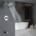 Modern Round Rain Shower System with 5-Function Spray and Integrated Tub Spout
