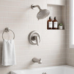 Modern Round Rain Shower System with 5-Function Spray and Integrated Tub Spout