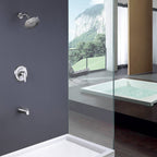 Modern Round Rain Shower System with 5-Function Spray and Integrated Tub Spout