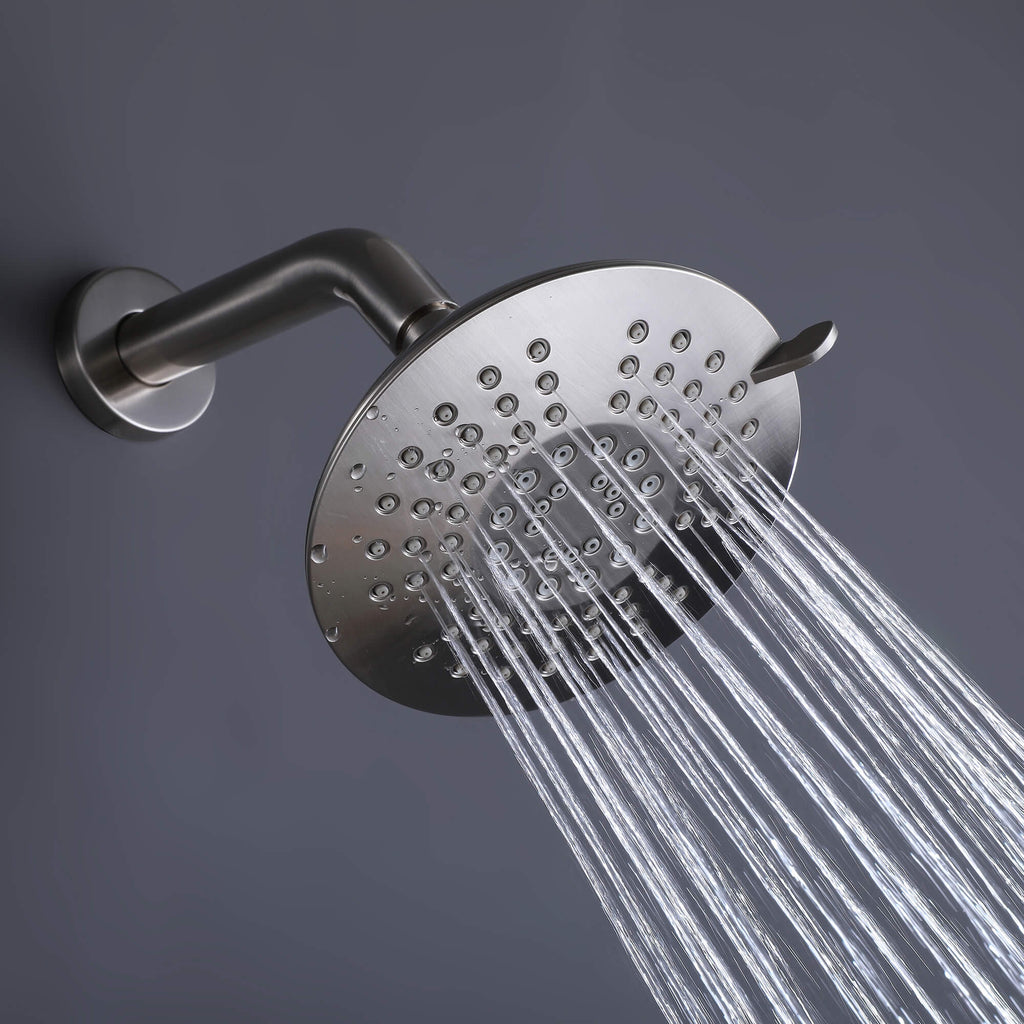 Modern Round Rain Shower System with 5-Function Spray and Integrated Tub Spout