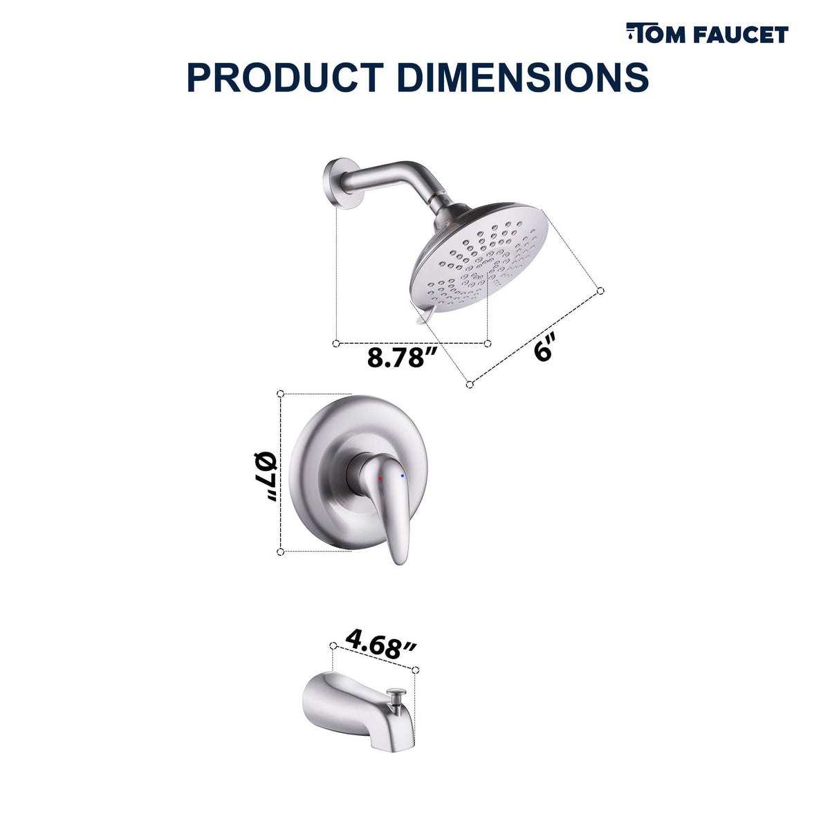 Modern Round Rain Shower System with 5-Function Spray and Integrated Tub Spout