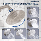 Modern Round Rain Shower System with 5-Function Spray and Integrated Tub Spout