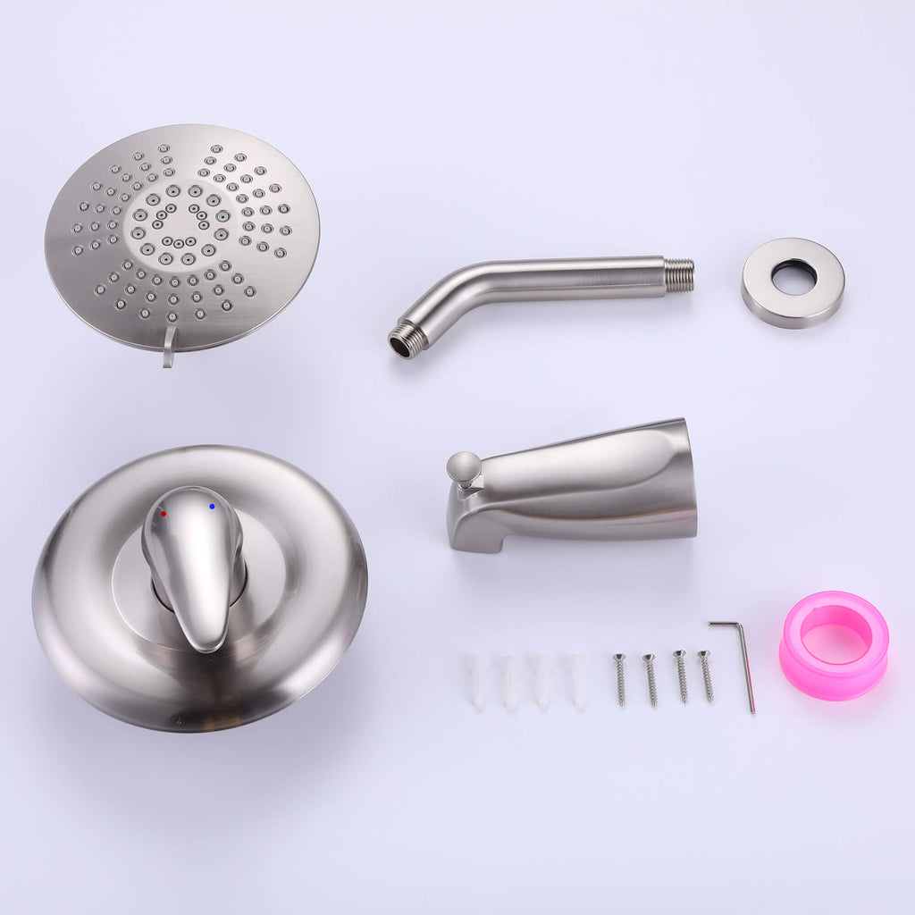 Modern Round Rain Shower System with 5-Function Spray and Integrated Tub Spout