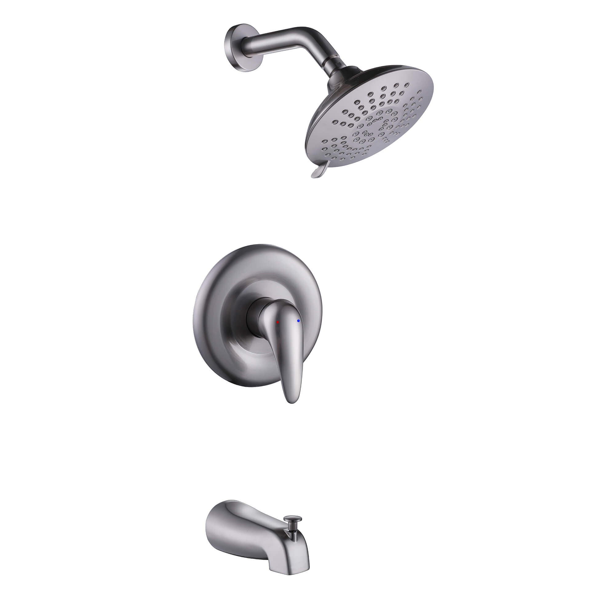 Modern Round Rain Shower System with 5-Function Spray and Integrated Tub Spout
