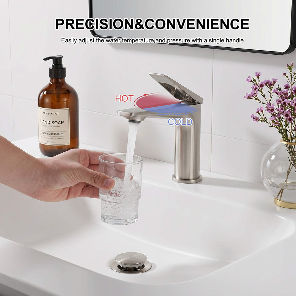 Modern Streamlined Flat-Spout Solid Brass Basin Faucet
