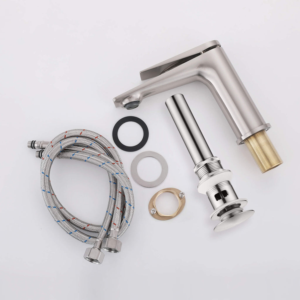 Modern Streamlined Flat-Spout Solid Brass Basin Faucet