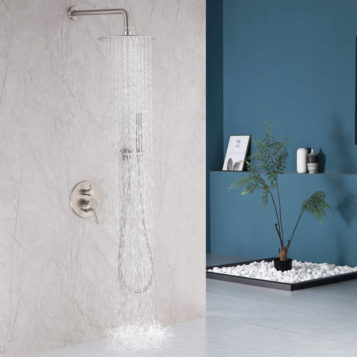 Minimalist  Pressure-Balanced Dual-Head Shower System with Swivel Rain Head