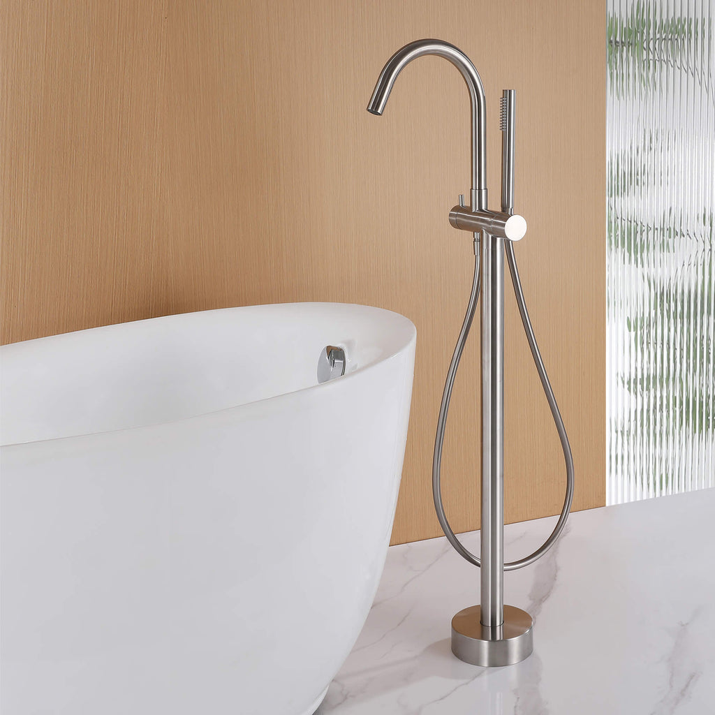 316 Stainless Steel Gooseneck Freestanding Tub Faucet with Thermostatic Control & High-Flow Spout