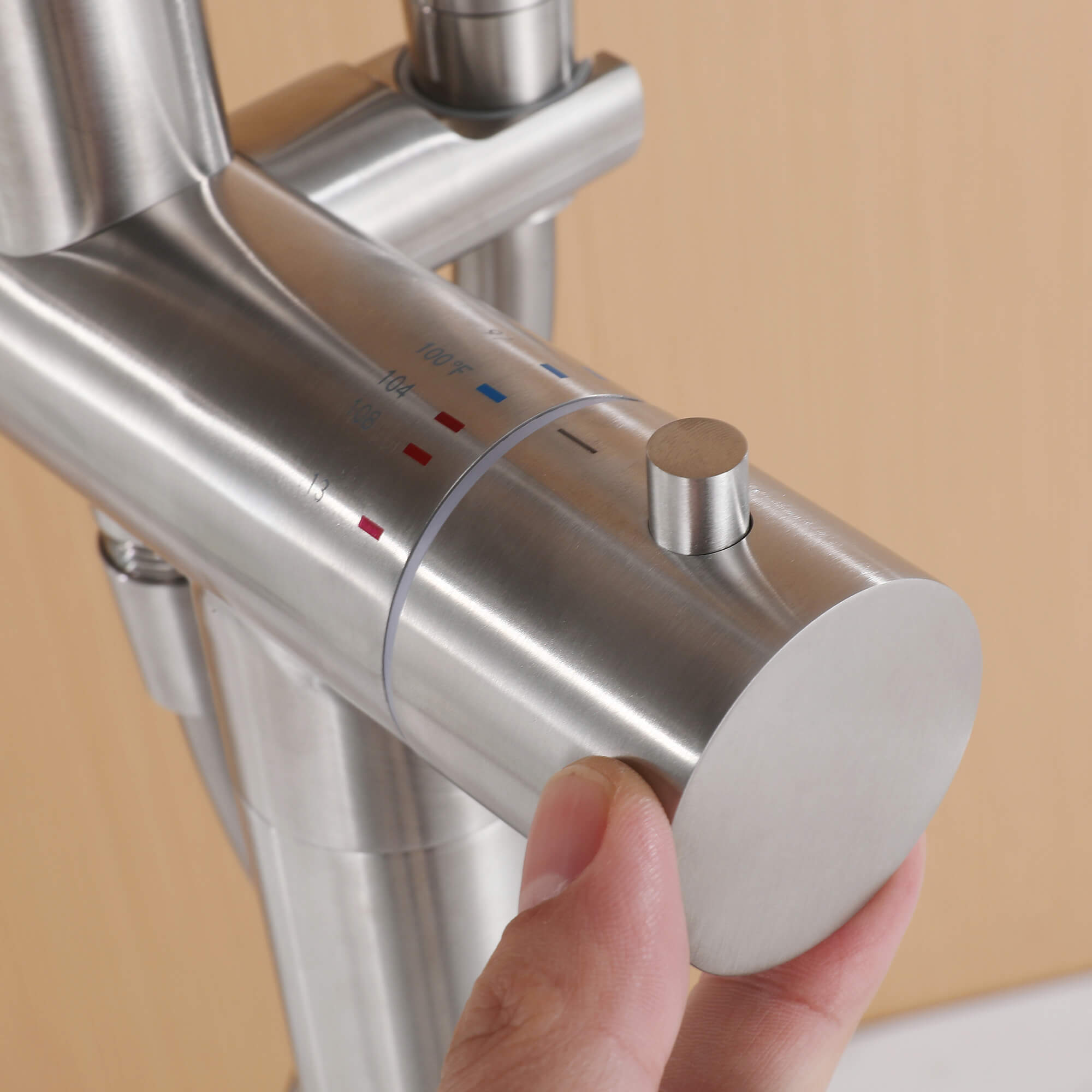 316 Stainless Steel Gooseneck Freestanding Tub Faucet with Thermostatic Control & High-Flow Spout