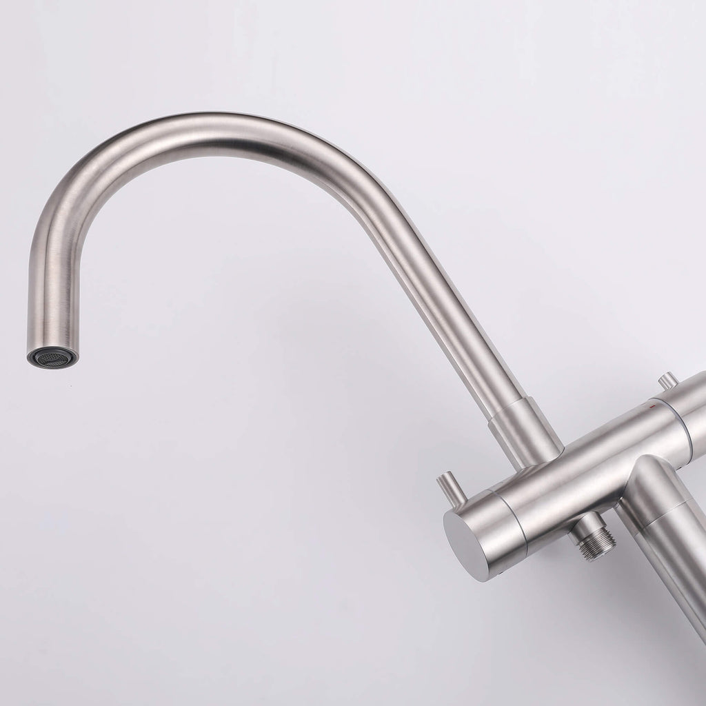 316 Stainless Steel Gooseneck Freestanding Tub Faucet with Thermostatic Control & High-Flow Spout
