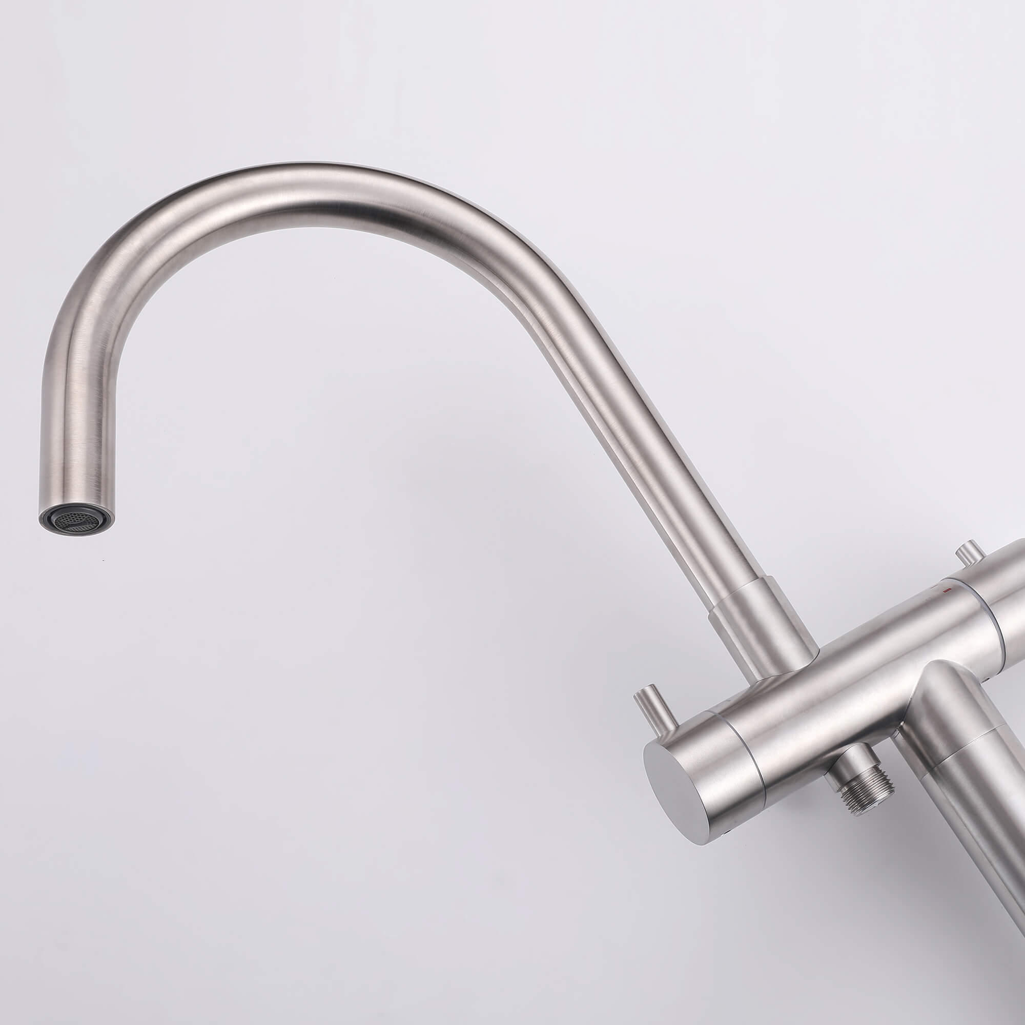 316 Stainless Steel Gooseneck Freestanding Tub Faucet with Thermostatic Control & High-Flow Spout