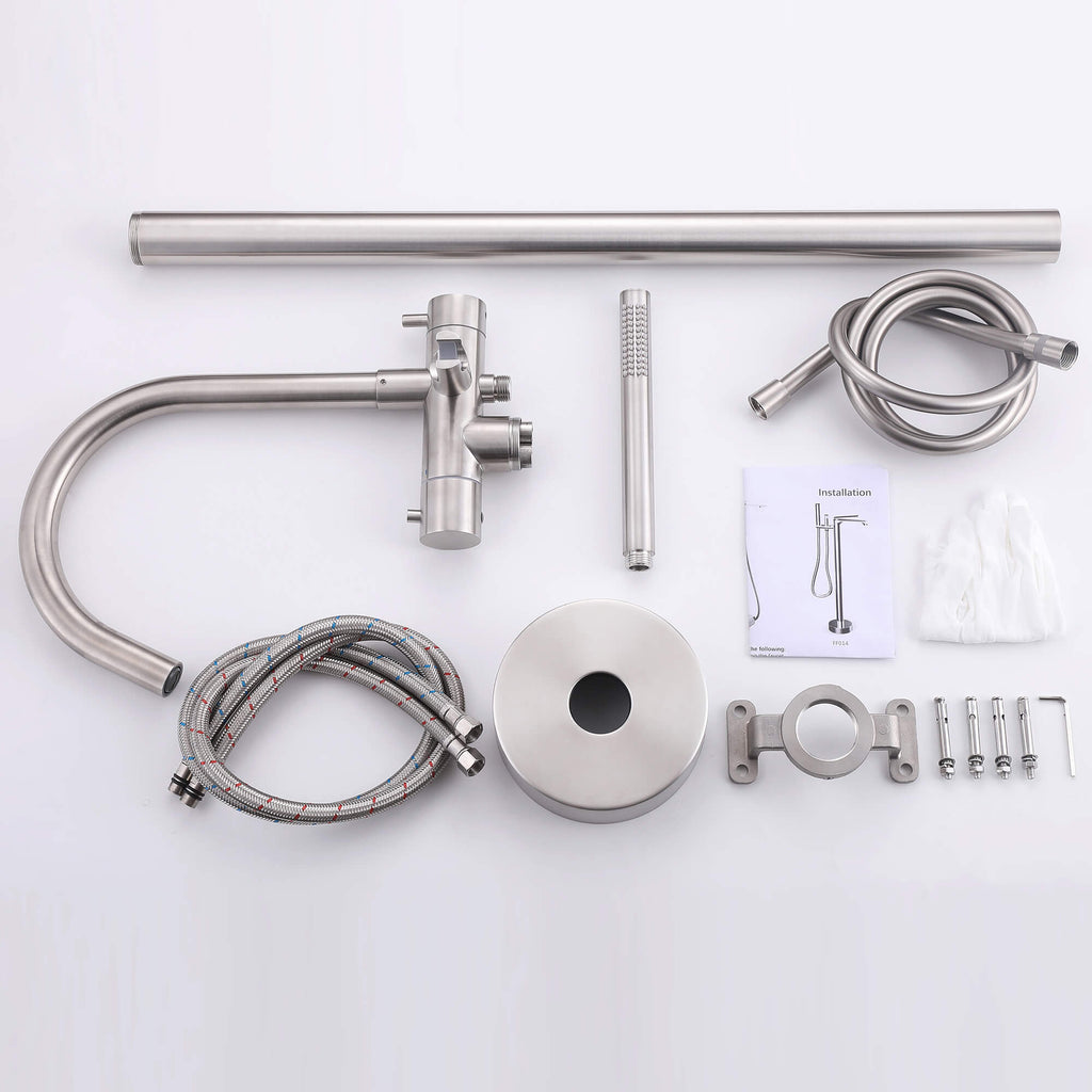 316 Stainless Steel Gooseneck Freestanding Tub Faucet with Thermostatic Control & High-Flow Spout