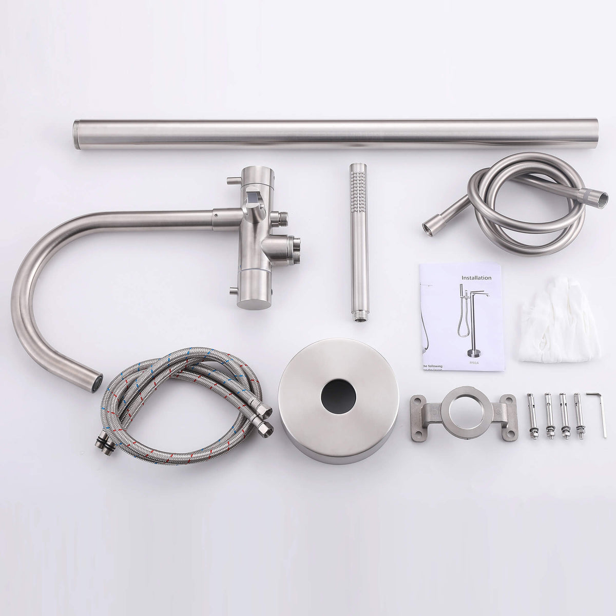316 Stainless Steel Gooseneck Freestanding Tub Faucet with Thermostatic Control & High-Flow Spout