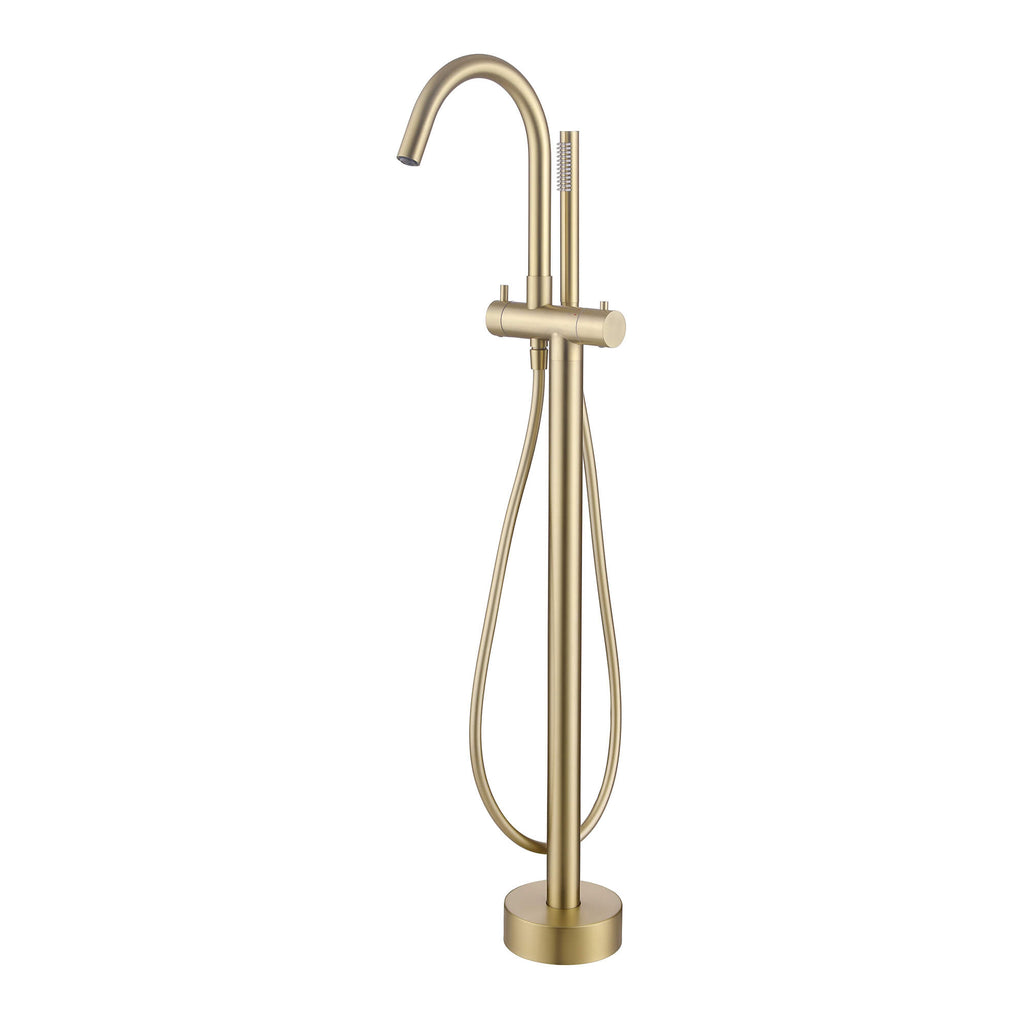 316 Stainless Steel Gooseneck Freestanding Tub Faucet with Thermostatic Control & High-Flow Spout