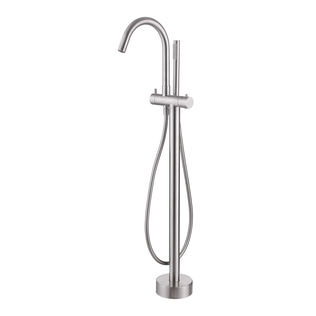 316 Stainless Steel Gooseneck Freestanding Tub Faucet with Thermostatic Control & High-Flow Spout