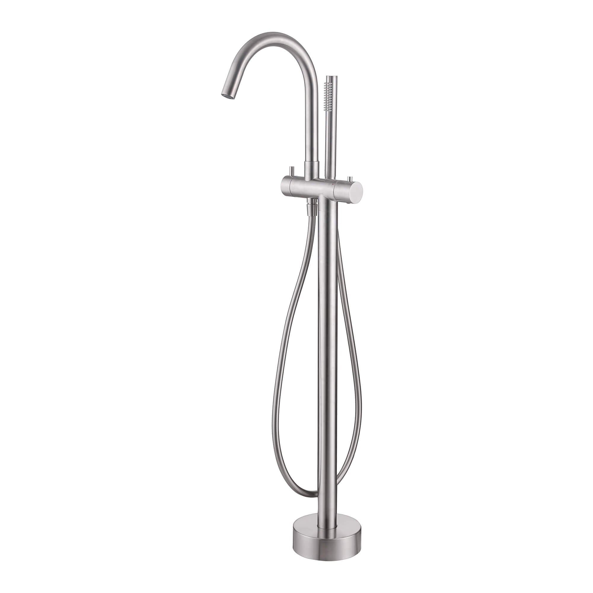 316 Stainless Steel Gooseneck Freestanding Tub Faucet with Thermostatic Control & High-Flow Spout