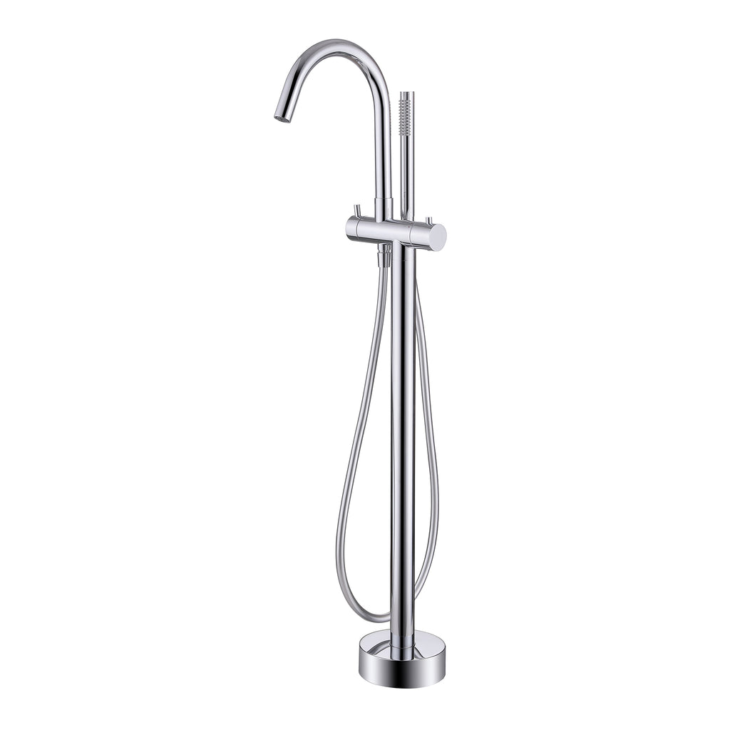 316 Stainless Steel Gooseneck Freestanding Tub Faucet with Thermostatic Control & High-Flow Spout