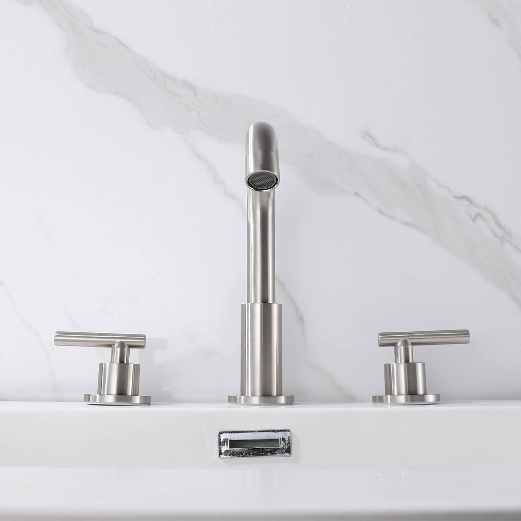 Brass 180° Swivel Gooseneck Spout Widespread Bathroom Faucet with Dual Handles