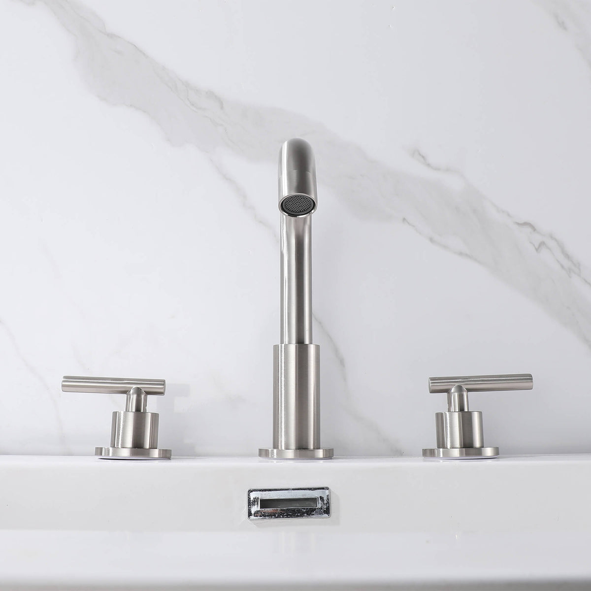 Brass 180° Swivel Gooseneck Spout Widespread Bathroom Faucet with Dual Handles