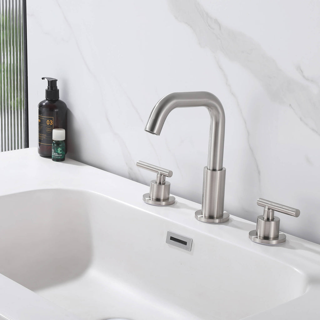 Brass 180° Swivel Gooseneck Spout Widespread Bathroom Faucet with Dual Handles
