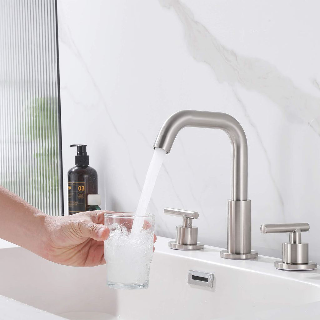 Brass 180° Swivel Gooseneck Spout Widespread Bathroom Faucet with Dual Handles