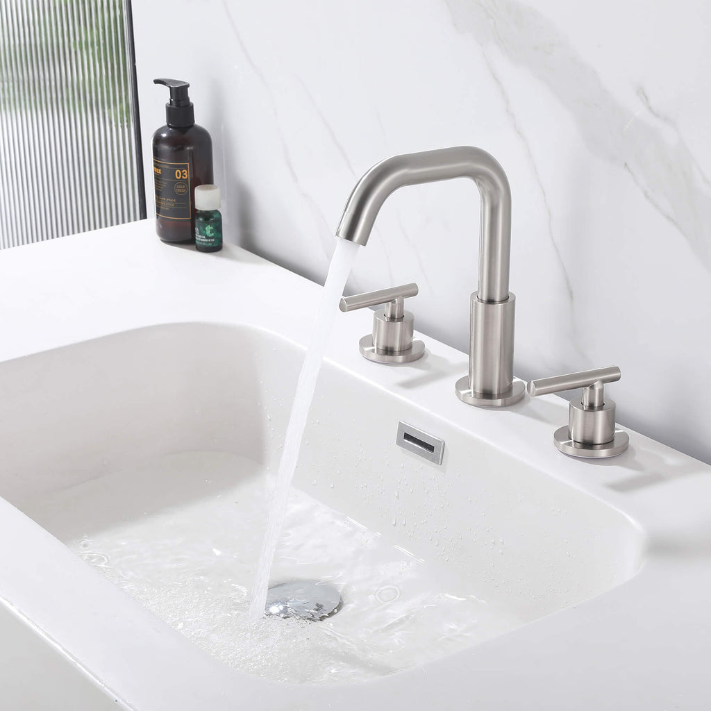 Brass 180° Swivel Gooseneck Spout Widespread Bathroom Faucet with Dual Handles