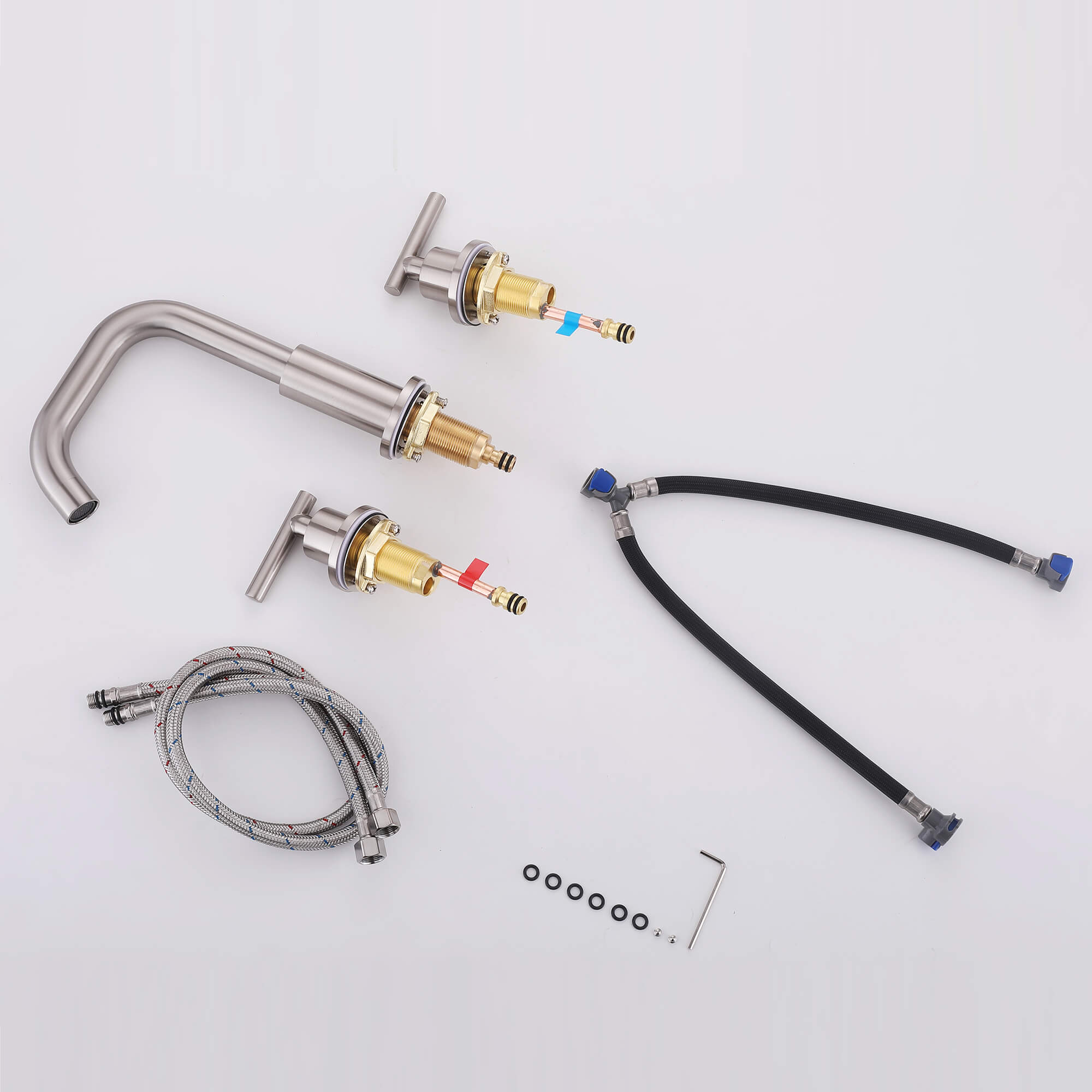 Brass 180° Swivel Gooseneck Spout Widespread Bathroom Faucet with Dual Handles