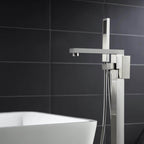360° Swivel Cube Freestanding Tub Faucet with Hand Shower Single Handle