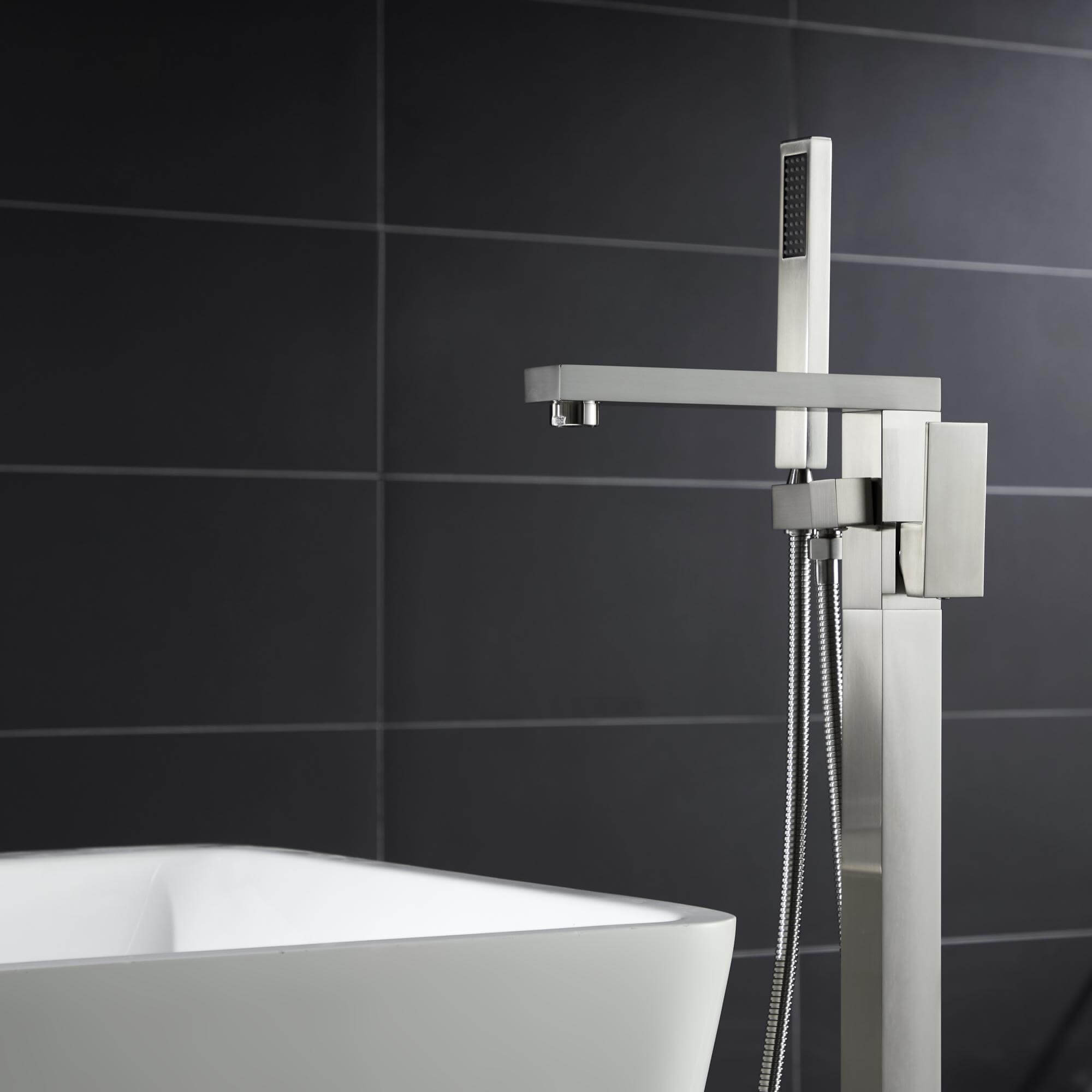 360° Swivel Cube Freestanding Tub Faucet with Hand Shower Single Handle