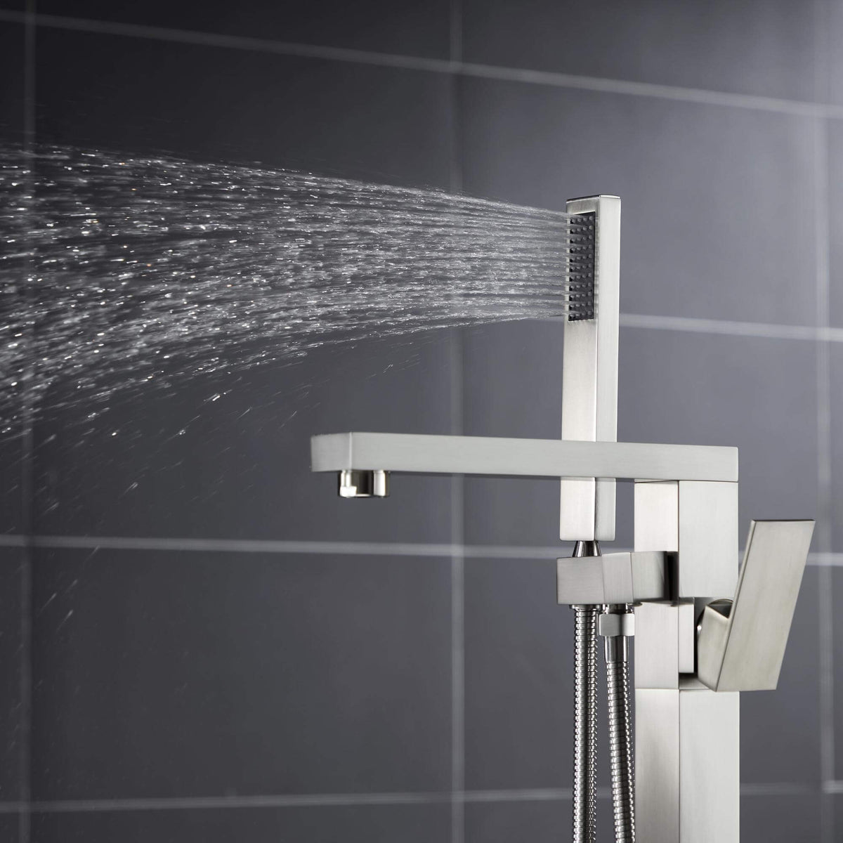360° Swivel Cube Freestanding Tub Faucet with Hand Shower Single Handle