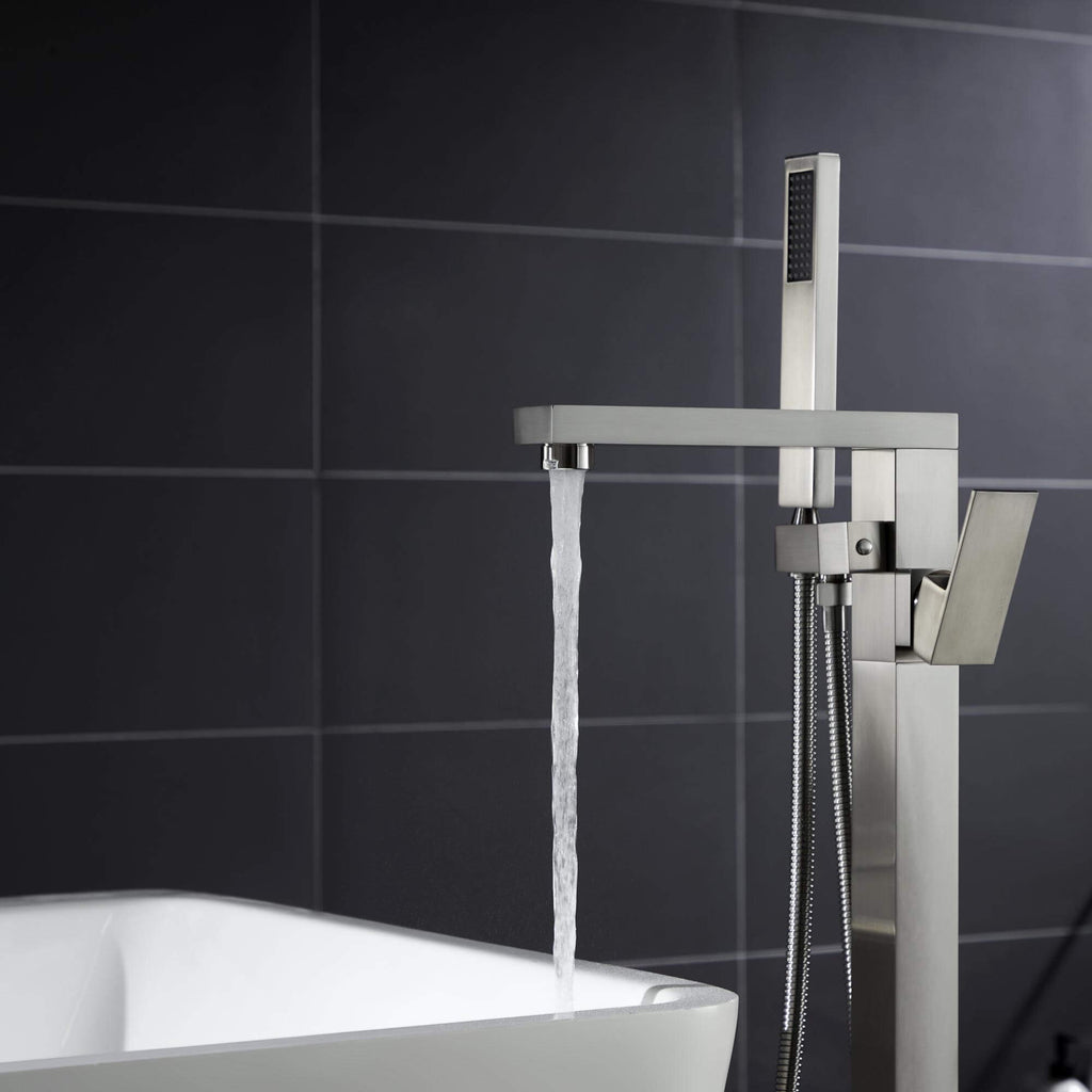 360° Swivel Cube Freestanding Tub Faucet with Hand Shower Single Handle