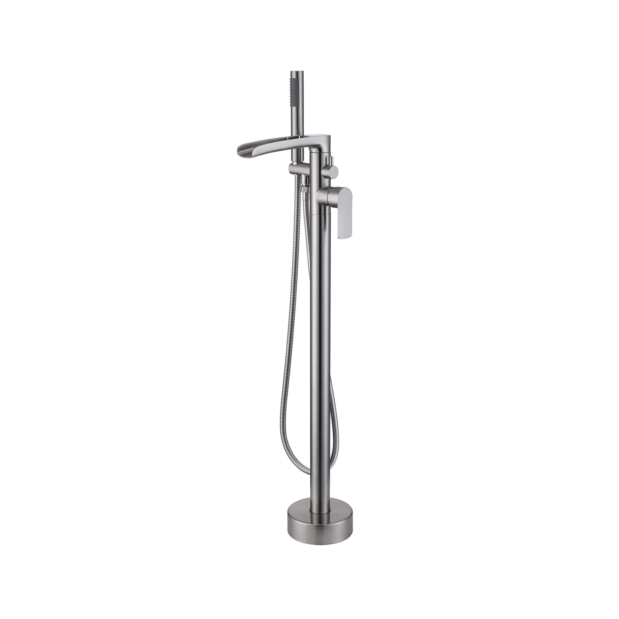 Waterfall Freestanding Bathtub Faucet with Open-Channel Spout and Hand Shower