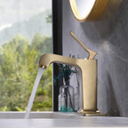 Single Handle 1-hole Basin Faucet with Curved Spout and Rectangular Deck Plate