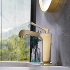 Single Handle 1-hole Basin Faucet with Curved Spout and Rectangular Deck Plate