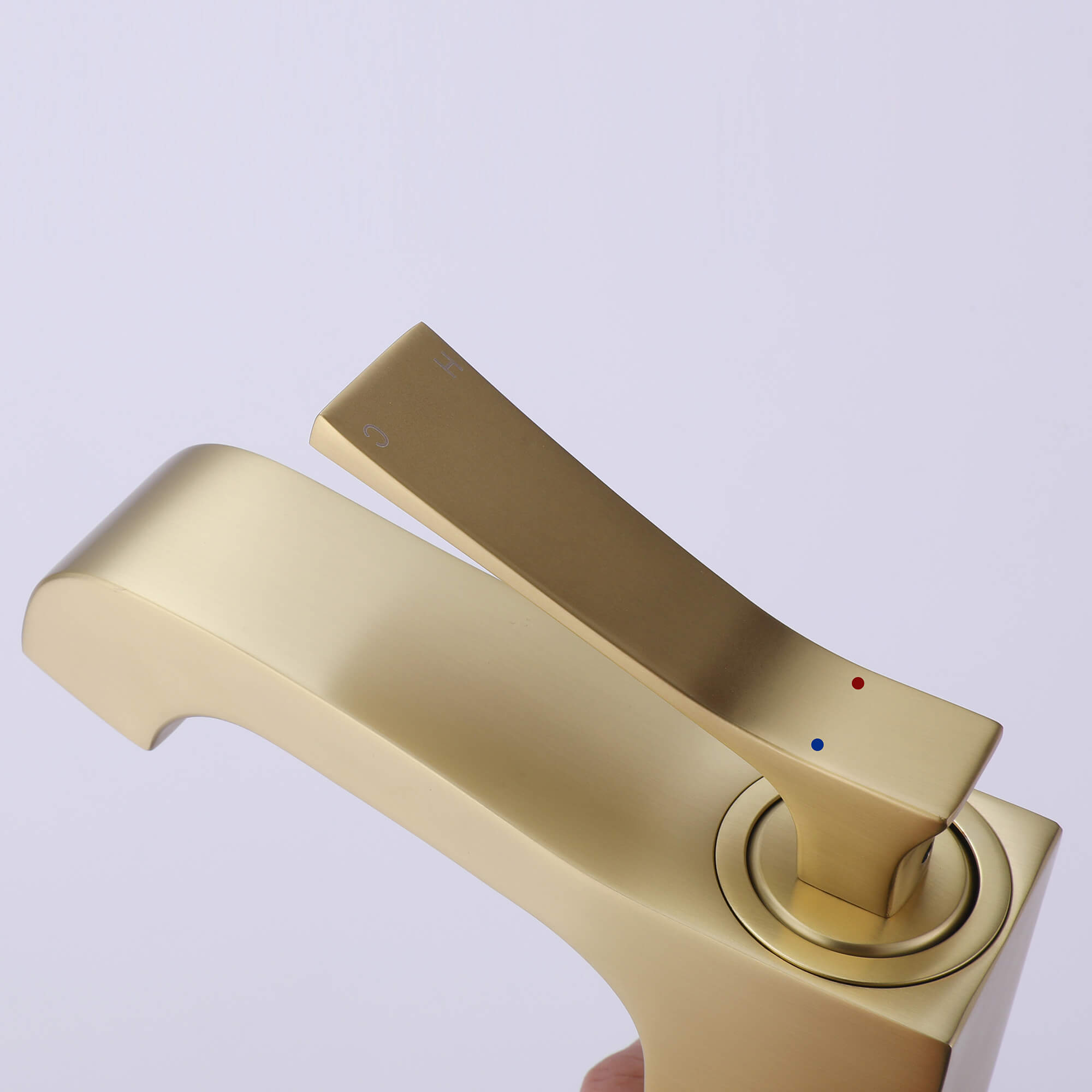 Single Handle 1-hole Basin Faucet with Curved Spout and Rectangular Deck Plate