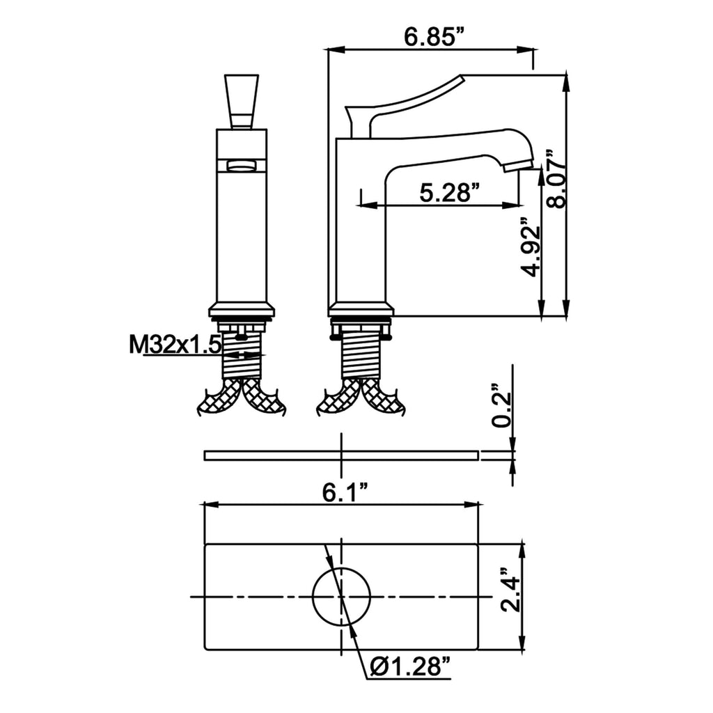 Single Handle 1-hole Basin Faucet with Curved Spout and Rectangular Deck Plate