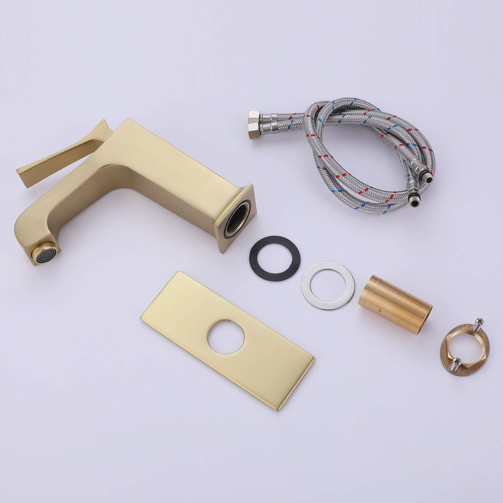 Single Handle 1-hole Basin Faucet with Curved Spout and Rectangular Deck Plate